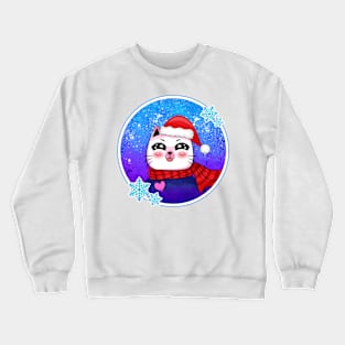 Cute Cartoon Cat Santa Christmas Winter Crewneck Sweatshirt